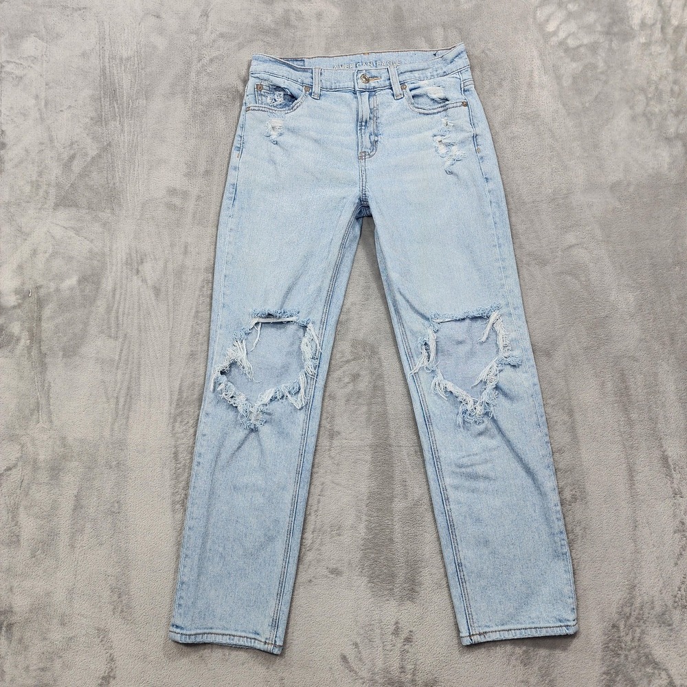 American Eagle Jeans Womens 2 Blue‎ Super High Rise Ankle Straight Distressed